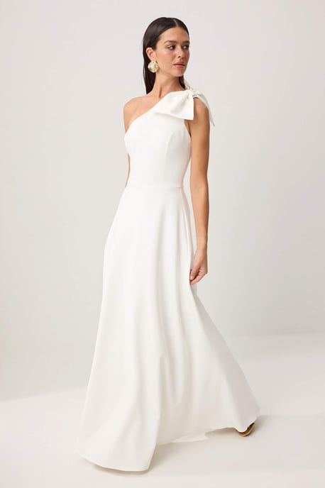 TRENDYOLMİLLA Damen Weiß Einfarbig Maxi Ärmellos Abschluss / Ball A-Linie Abend & Ball Kleid - Image 1