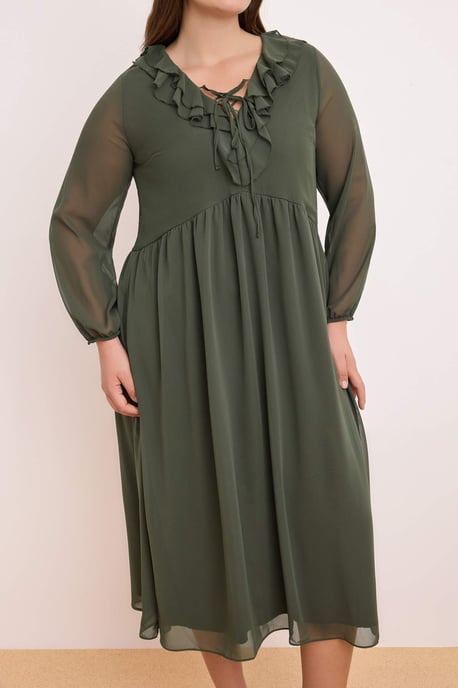 Trendyol Curve Damen Khaki Einfarbig Maxi Lang Party A-Linie Große Größen Kleid - Image 2