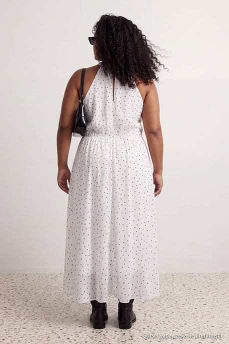 Trendyol Curve Damen Weiß Gepunktet Maxi Ärmellos A-Linie Große Größen Kleid - Image 3