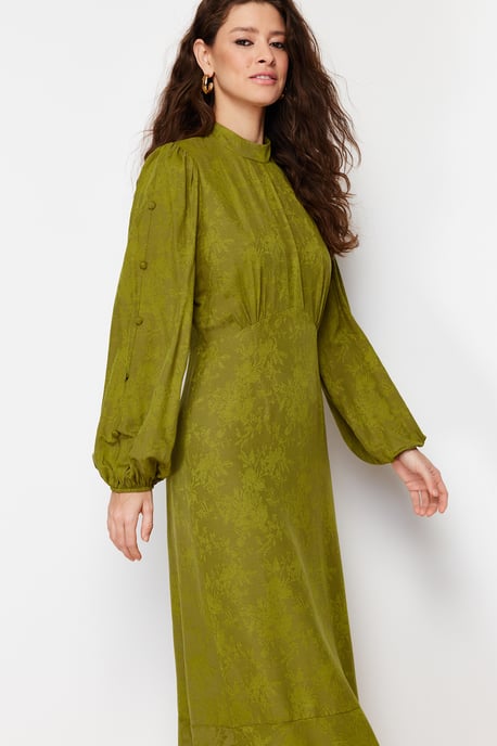 Trendyol Modest Damen Khaki Geblümt Maxi Lang Casual Skater Modest Kleider - Image 2