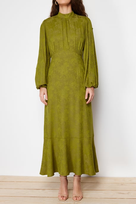Trendyol Modest Damen Khaki Geblümt Maxi Lang Casual Skater Modest Kleider - Image 4