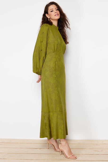 Trendyol Modest Damen Khaki Geblümt Maxi Lang Casual Skater Modest Kleider - Image 6