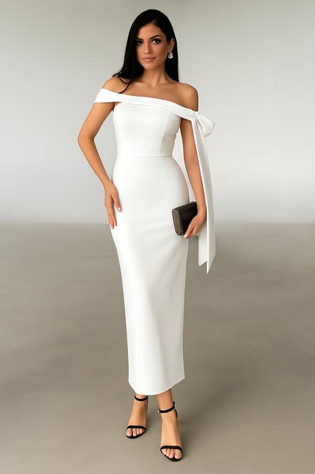 TRENDYOLMİLLA Damen Weiß Colour-Block Maxi Ärmellos Elegant/Abend Bodycon Kleider - Image 1