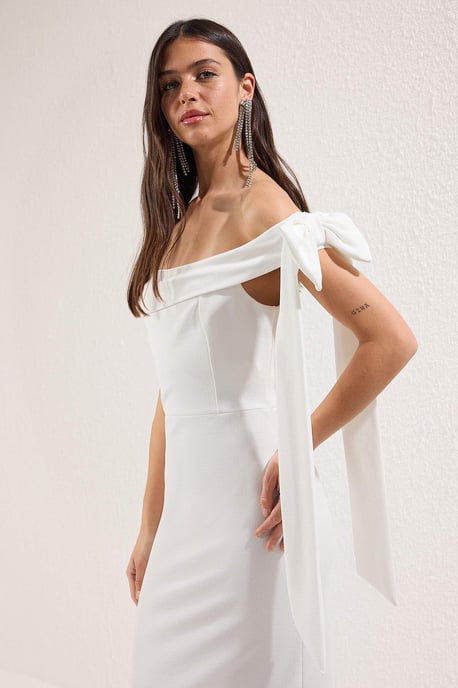 TRENDYOLMİLLA Damen Weiß Colour-Block Maxi Ärmellos Elegant/Abend Bodycon Kleider - Image 3