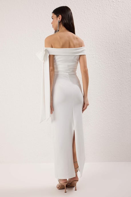 TRENDYOLMİLLA Damen Weiß Colour-Block Maxi Ärmellos Elegant/Abend Bodycon Kleider - Image 5
