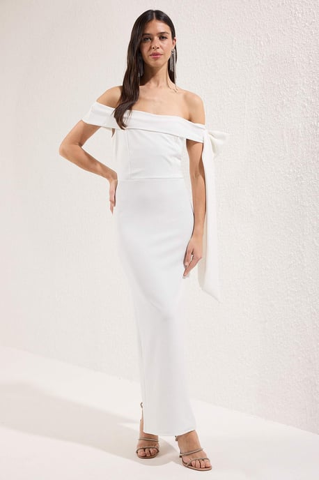 TRENDYOLMİLLA Damen Weiß Colour-Block Maxi Ärmellos Elegant/Abend Bodycon Kleider - Image 6