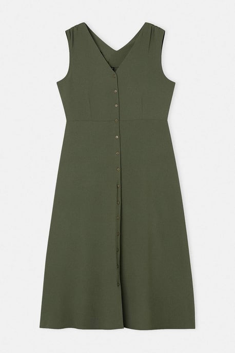 Trendyol Curve Damen Khaki Einfarbig Maxi Ärmellos Casual A-Linie Große Größen Kleid - Image 3