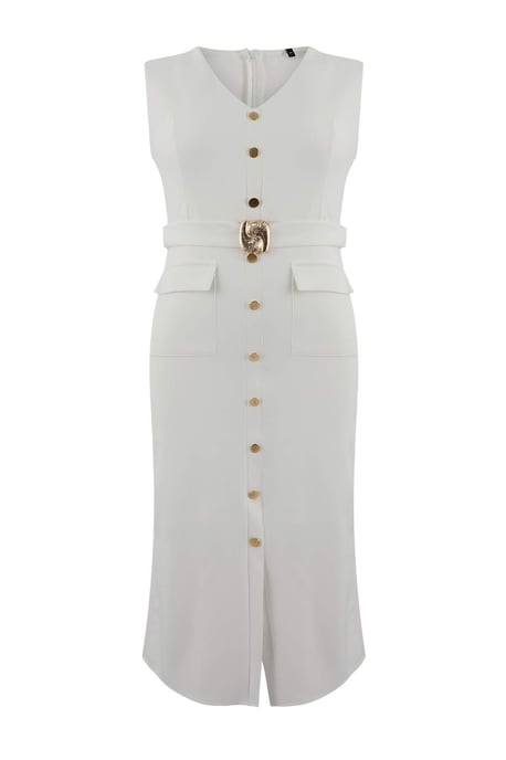 Trendyol Curve Damen Weiß Einfarbig Maxi Ärmellos Abend / Alltag Bodycon Große Größen Kleid - Image 3
