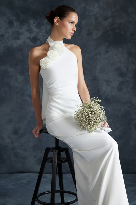 TRENDYOLMİLLA Damen Weiß Einfarbig Maxi Ärmellos Abschluss / Ball Gerade Abend & Ball Kleid - Image 4