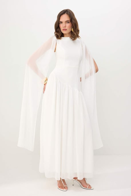 TRENDYOLMİLLA Damen Weiß Einfarbig Maxi Ärmellos Skater Kleider - Image 1