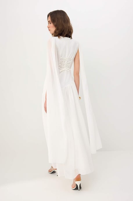 TRENDYOLMİLLA Damen Weiß Einfarbig Maxi Ärmellos Skater Kleider - Image 3