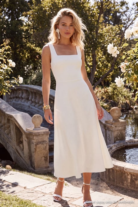 TRENDYOLMİLLA Damen Weiß Einfarbig Maxi Ärmellos Ball Skater Kleider - Image 6