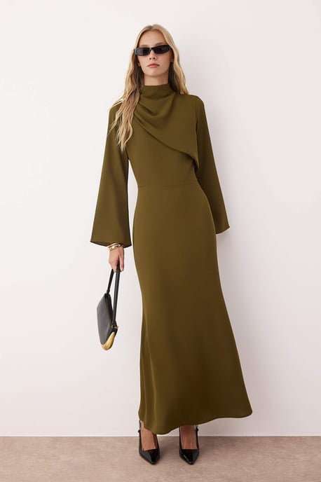 Trendyol Modest Damen Khaki Einfarbig Maxi Lang Casual A-Linie Modest Abend Kleider - Image 1