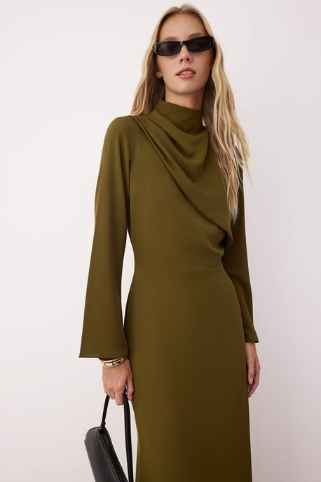 Trendyol Modest Damen Khaki Einfarbig Maxi Lang Casual A-Linie Modest Abend Kleider - Image 6