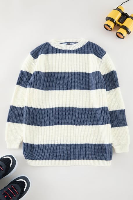 TRENDYOLKIDS Jungen Ecru Colour-Block Lang Regular Fit Pullover - Image 1