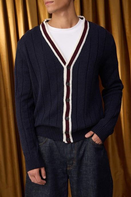 TRENDYOL MAN Herren Dunkelblau Colour-Block Lang Regular Fit Cardigans - Image 2