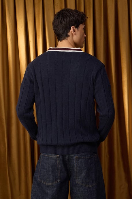 TRENDYOL MAN Herren Dunkelblau Colour-Block Lang Regular Fit Cardigans - Image 3