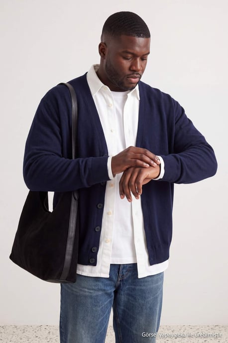 TRENDYOL MAN Herren Dunkelblau Einfarbig Lang Regular Fit Große Größen Cardigans - Image 2