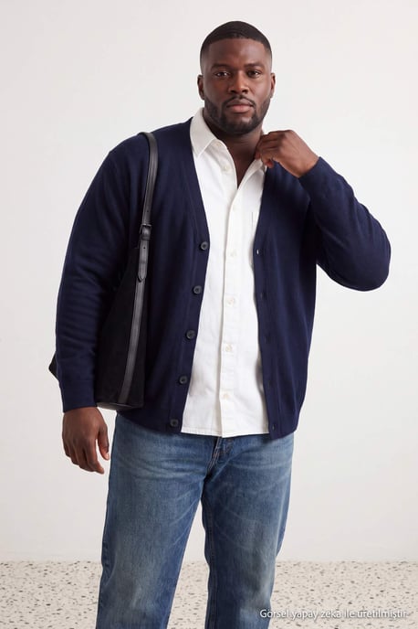 TRENDYOL MAN Herren Dunkelblau Einfarbig Lang Regular Fit Große Größen Cardigans - Image 6