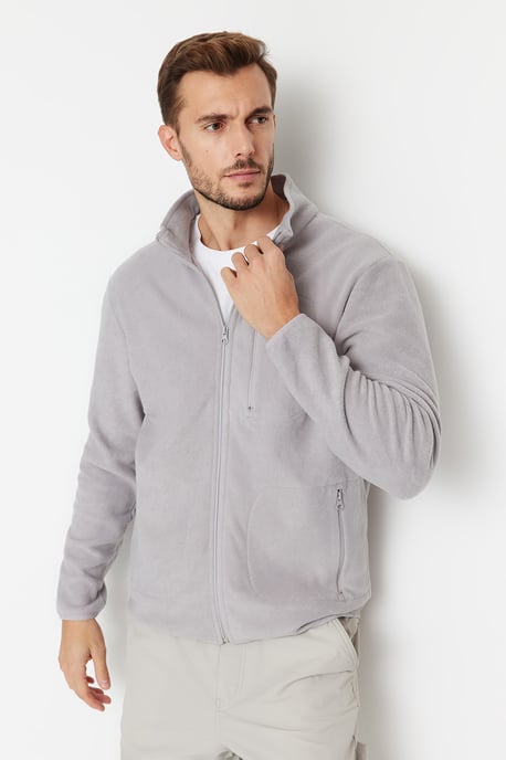 TRENDYOL MAN Herren Grau Einfarbig Lang Regular Fit Cardigans - Image 1