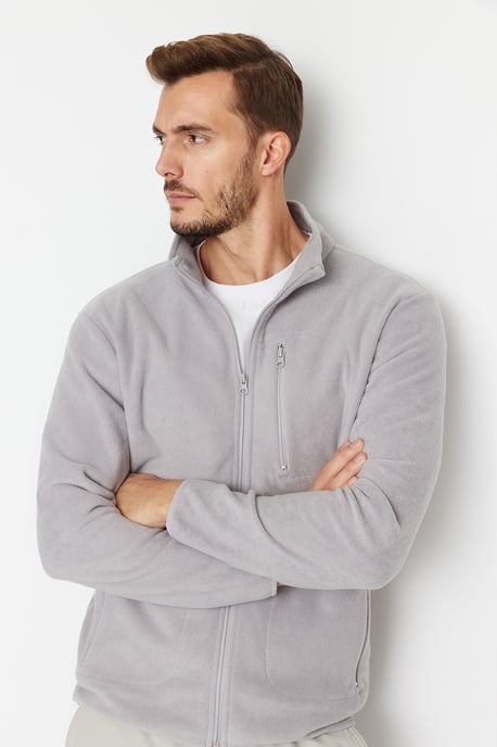 TRENDYOL MAN Herren Grau Einfarbig Lang Regular Fit Cardigans - Image 2