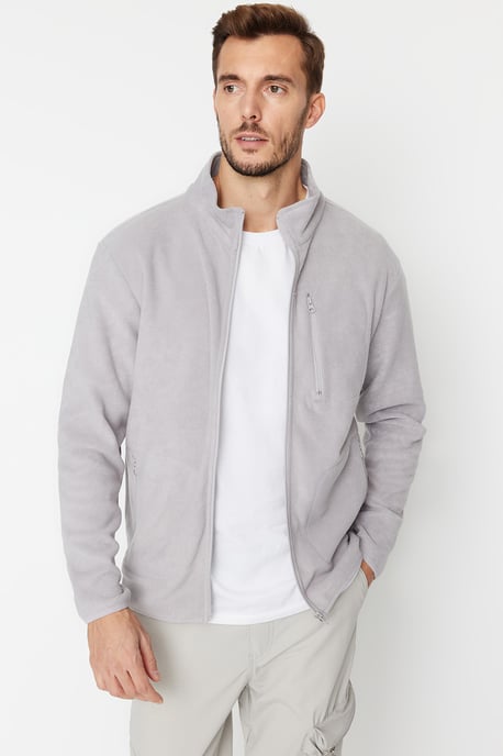 TRENDYOL MAN Herren Grau Einfarbig Lang Regular Fit Cardigans - Image 6