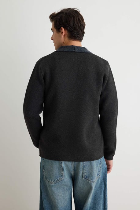 TRENDYOL MAN Herren Grau Einfarbig Lang Regular Fit Cardigans - Image 3