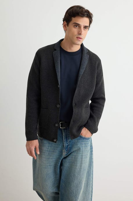 TRENDYOL MAN Herren Grau Einfarbig Lang Regular Fit Cardigans - Image 6