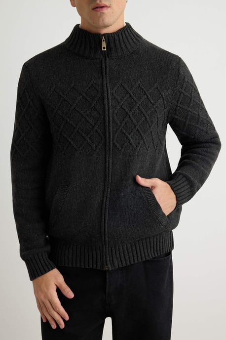 TRENDYOL MAN Herren Grau Rautenmuster Lang Regular Fit Cardigans - Image 1