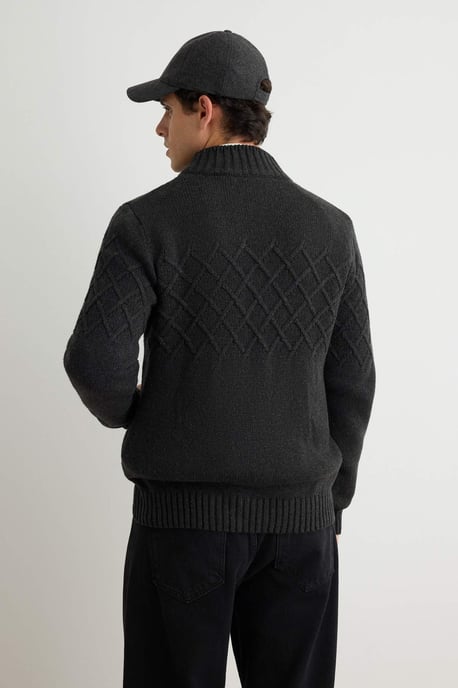 TRENDYOL MAN Herren Grau Rautenmuster Lang Regular Fit Cardigans - Image 3