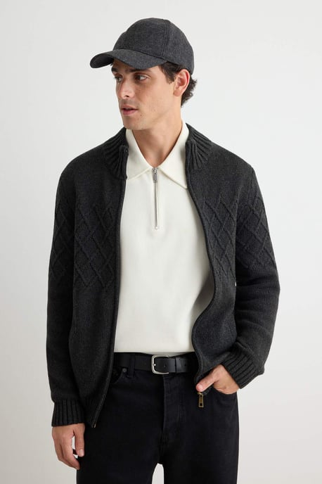 TRENDYOL MAN Herren Grau Rautenmuster Lang Regular Fit Cardigans - Image 6