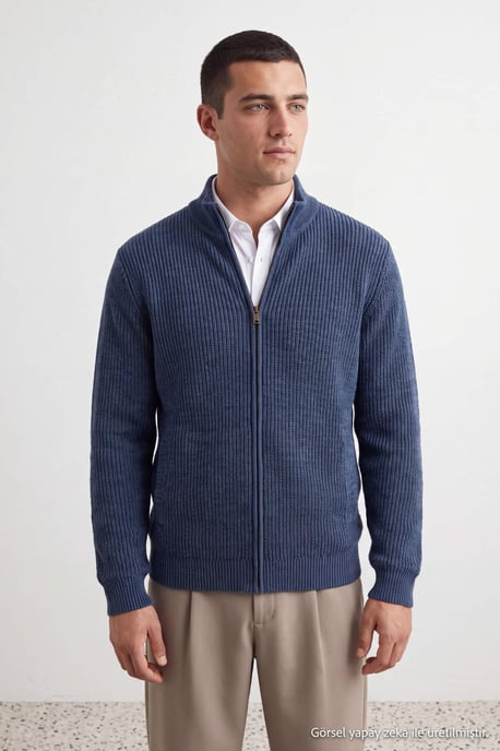 TRENDYOL MAN Herren Blau Einfarbig Lang Regular Fit Cardigans - Image 2