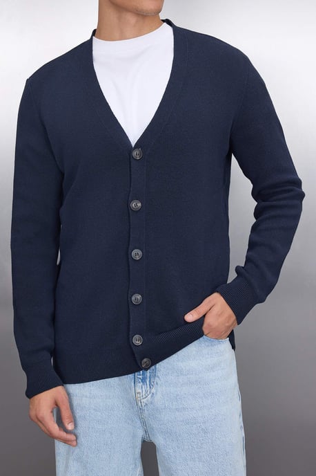 TRENDYOL MAN Herren Dunkelblau Einfarbig Lang Tailliert Cardigans - Image 2