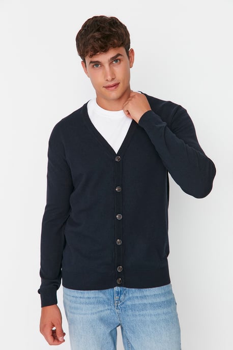 TRENDYOL MAN Herren Dunkelblau Einfarbig Lang Tailliert Cardigans - Image 4