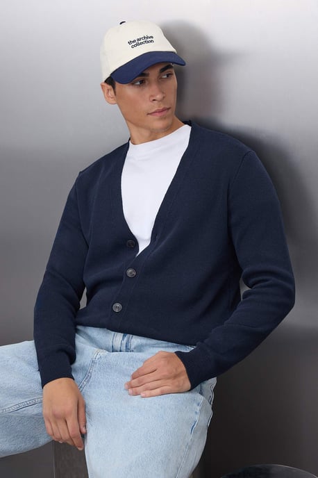 TRENDYOL MAN Herren Dunkelblau Einfarbig Lang Tailliert Cardigans - Image 6