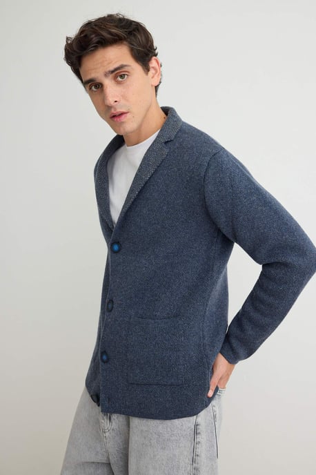 TRENDYOL MAN Herren Dunkelblau Einfarbig Lang Regular Fit Cardigans - Image 2