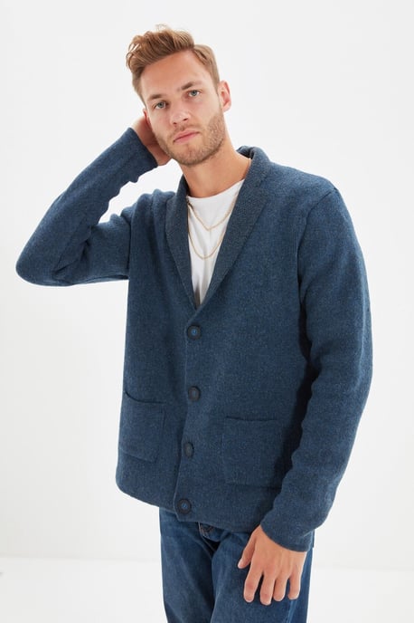 TRENDYOL MAN Herren Dunkelblau Einfarbig Lang Regular Fit Cardigans - Image 5