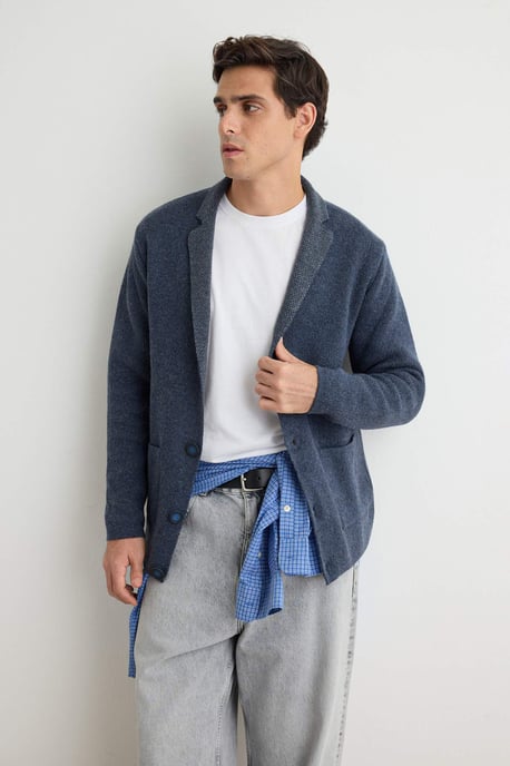 TRENDYOL MAN Herren Dunkelblau Einfarbig Lang Regular Fit Cardigans - Image 6