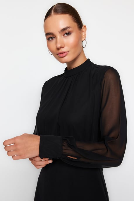TRENDYOLMİLLA Damen Schwarz Einfarbig Kurz / Mini Lang Abend / Alltag A-Linie Kleider - Image 2