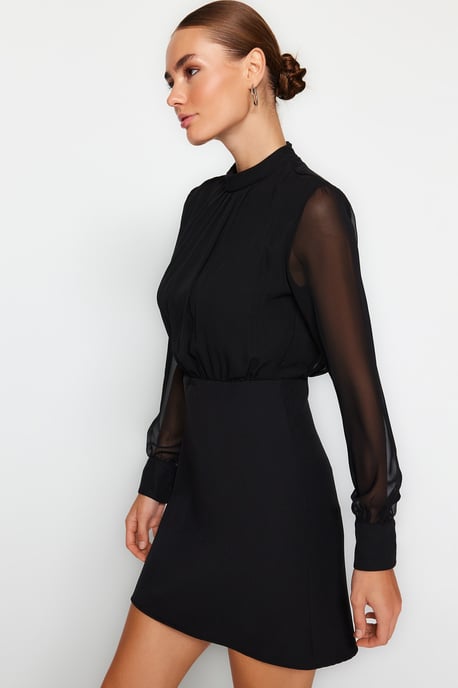TRENDYOLMİLLA Damen Schwarz Einfarbig Kurz / Mini Lang Abend / Alltag A-Linie Kleider - Image 6