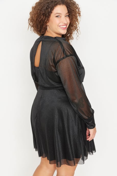 Trendyol Curve Damen Schwarz Einfarbig Kurz / Mini Lang Elegant/Abend Skater Große Größen Kleid - Image 2