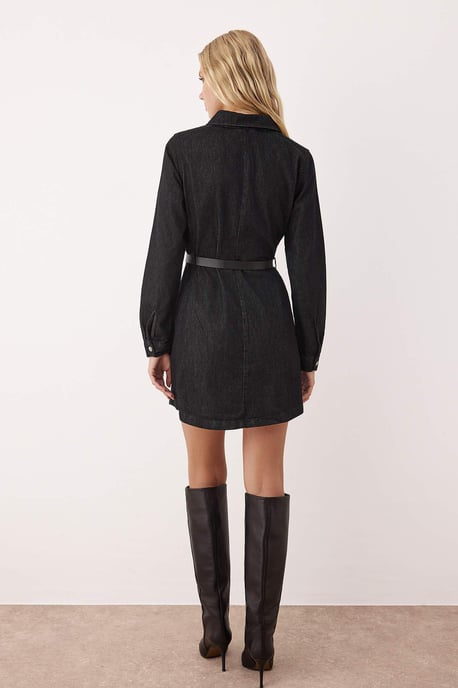 TRENDYOLMİLLA Damen Schwarz Einfarbig Extra Kurz / Super Mini Lang Casual A-Linie Kleider - Image 3