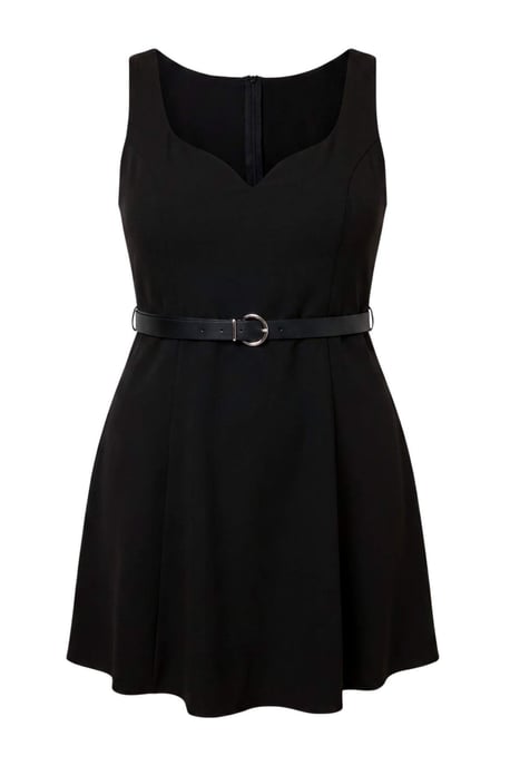 Trendyol Curve Damen Schwarz Einfarbig Kurz / Mini Ärmellos Skater Große Größen Kleid - Image 4