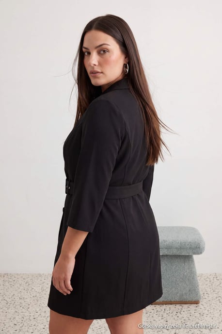 Trendyol Curve Damen Schwarz Einfarbig Kurz / Mini 3/4-Arm A-Linie Große Größen Kleid - Image 6