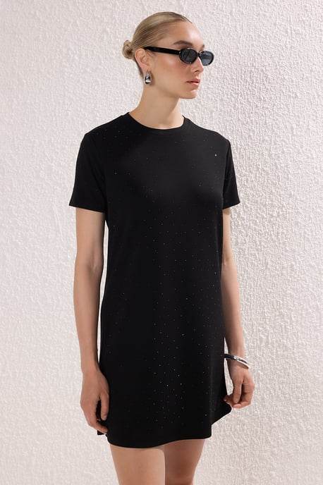 TRENDYOLMİLLA Damen Schwarz Einfarbig Kurz / Mini Kurz Casual Gerade Kleider - Image 6
