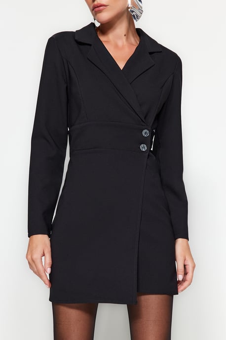TRENDYOLMİLLA Damen Schwarz Einfarbig Kurz / Mini Lang Business Zweireihig Kleider - Image 3