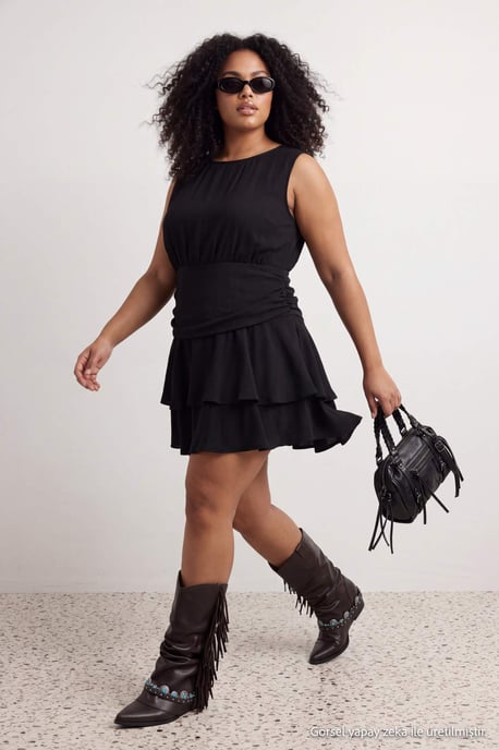 Trendyol Curve Damen Einfarbig Kurz / Mini Ärmellos A-Linie Große Größen Kleid - Image 2