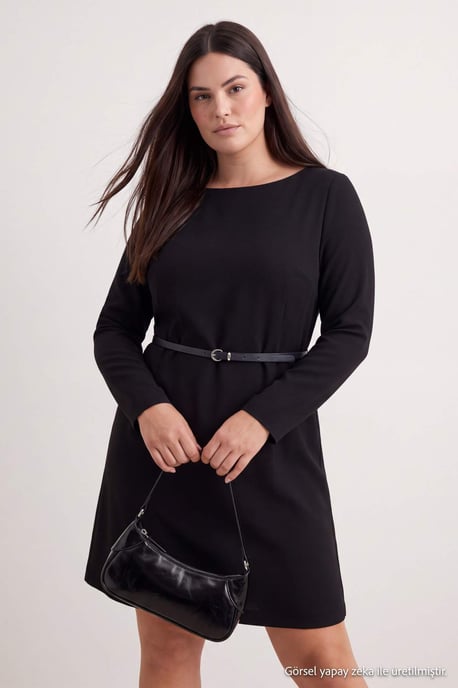 Trendyol Curve Damen Schwarz Einfarbig Kurz / Mini Lang A-Linie Große Größen Kleid - Image 6