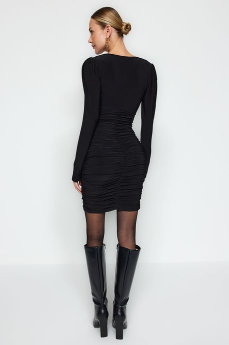 TRENDYOLMİLLA Damen Schwarz Einfarbig Kurz / Mini Lang Abend / Alltag Bodycon Kleider - Image 5