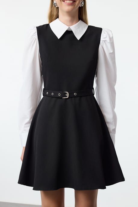 TRENDYOLMİLLA Damen Schwarz Colour-Block Kurz / Mini Lang Abend / Alltag Skater Kleider - Image 3